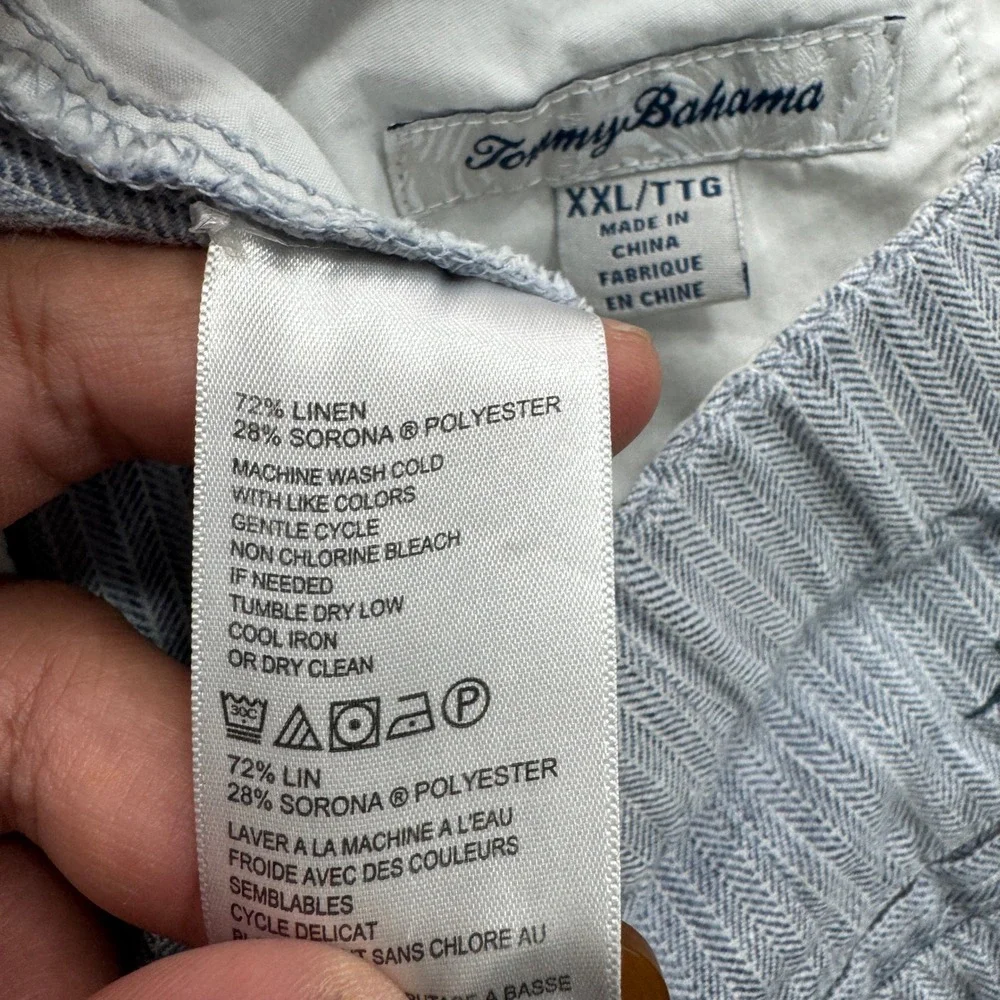 Tommy Bahama Linen Blend Shorts Mens XXL Blue Herringbone Stripe Casual Beach